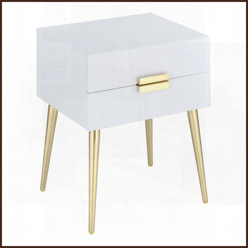 Blanc et blanc Table basse dorée avec 2 tiroirs, rangement peu encombrant pour les petites pièces, Blanc