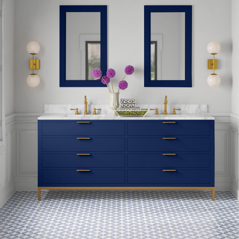 Meuble-lavabo de comptoir en marbre blanc 72 "avec miroir Bristol Carrara Bristol, Bleu monarque