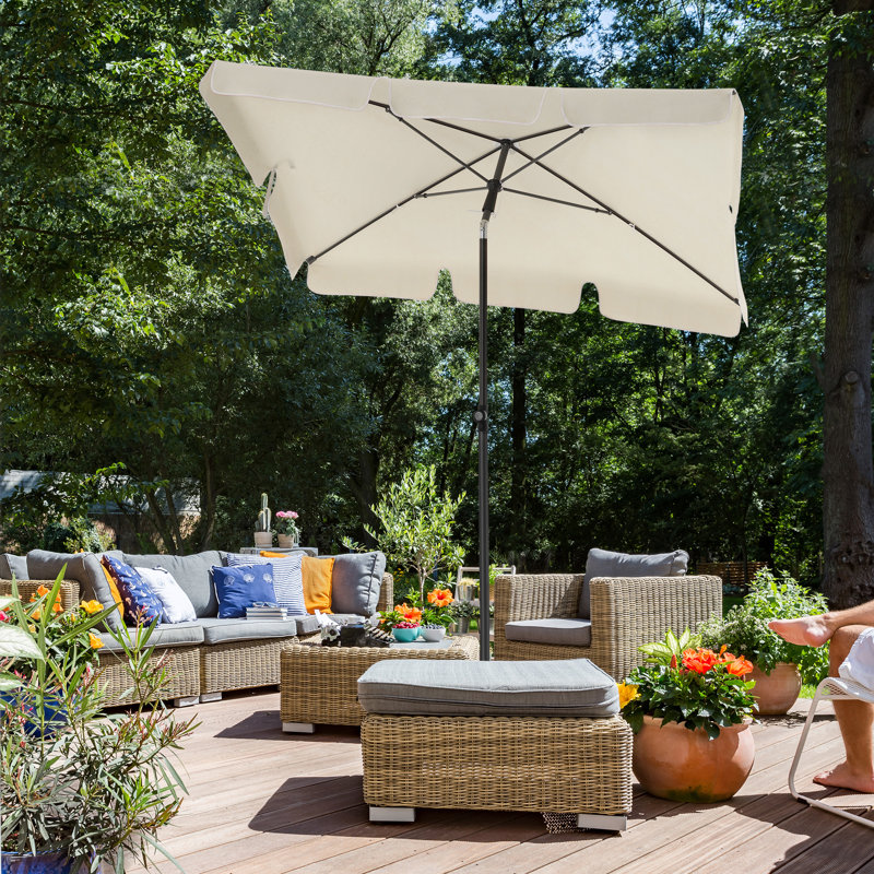Rollo 125cm Rectangular Beach Parasol, 240cm H x 180cm W x 125cm D, Crank Lift, Beige