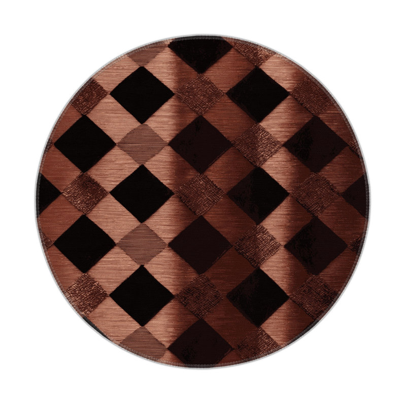 Tapis d'intérieur et d'extérieur à carreaux brun, Rond 5 pi