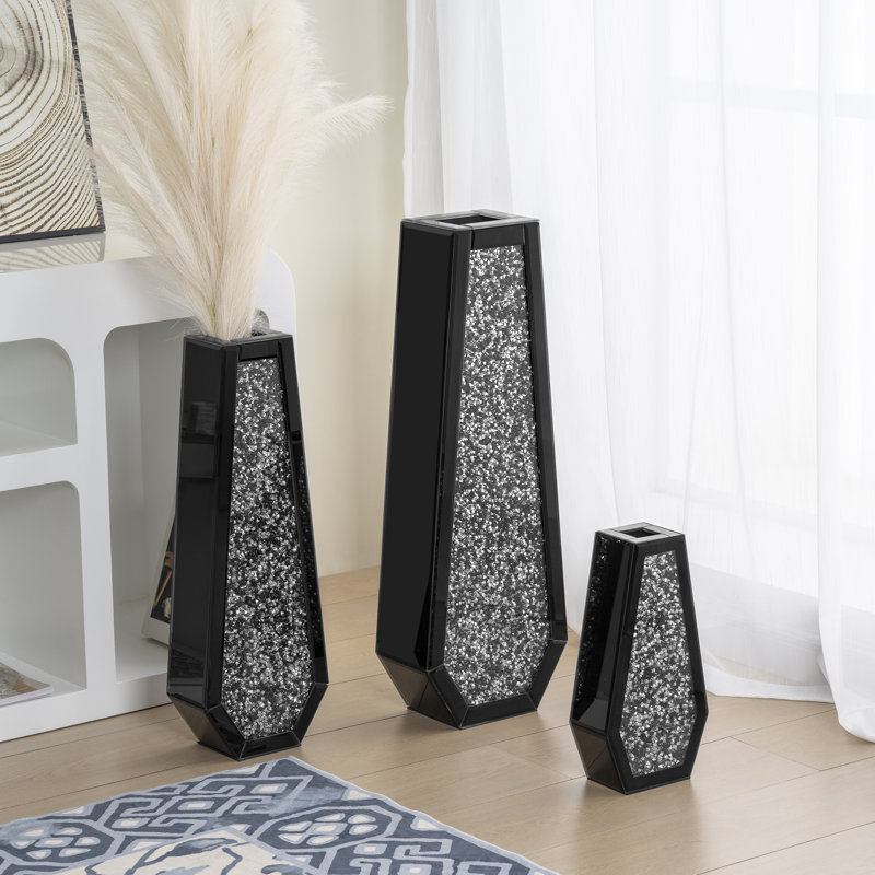 Ankaj Glass Flower Tall Vase Crystal Room Decor, 61.5cm H X 11cm W X 22cm D, Black