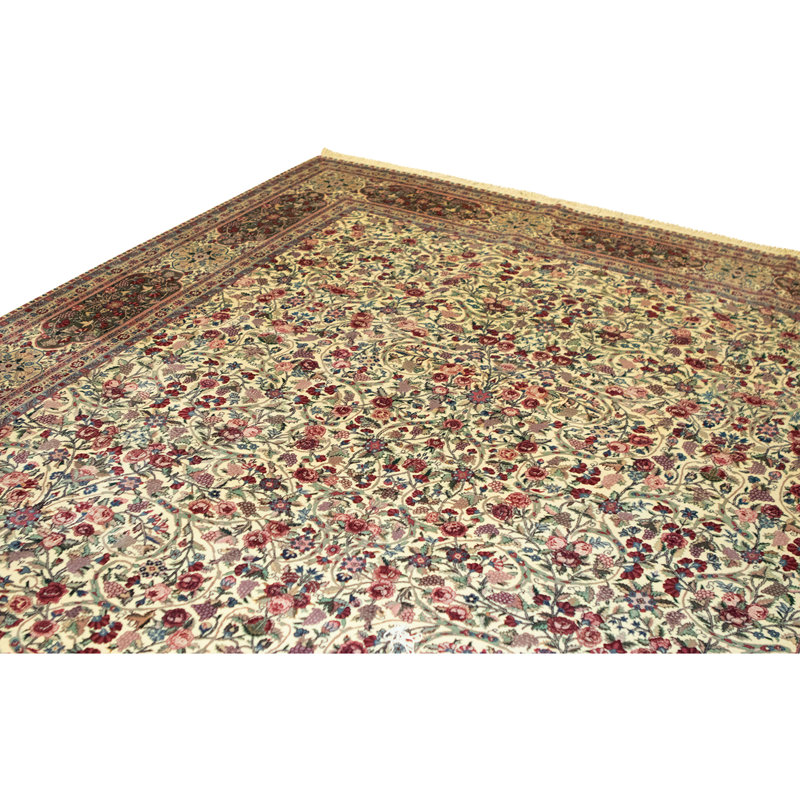 Tapis ivoire et vert noué à la main de haute qualité