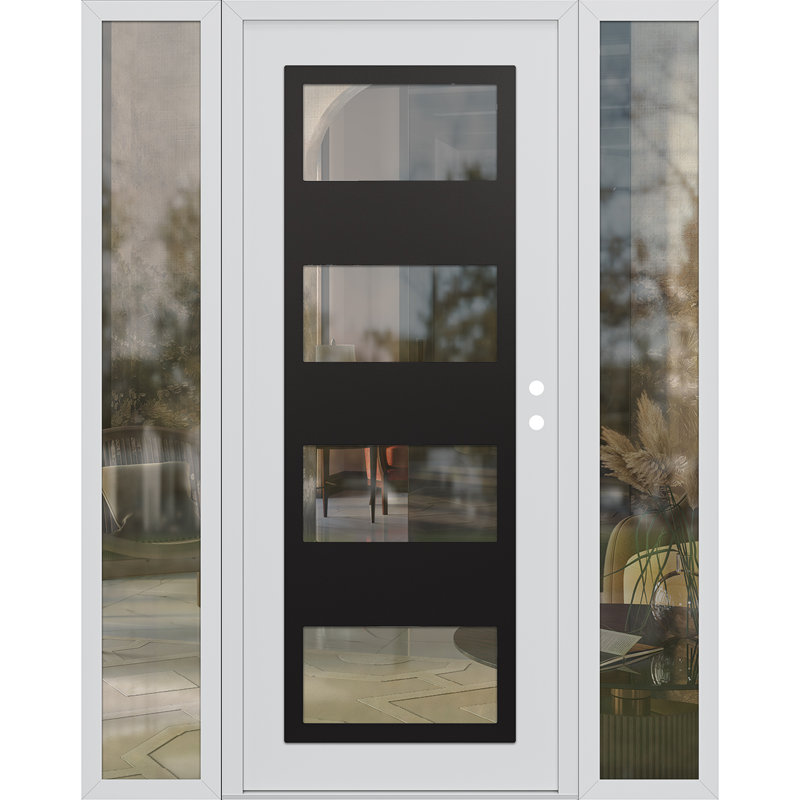 Porte d'entrée avant prémontée à panneau latéral blanc / blanc avec 2 panneaux latéraux C2, L 69 po x H 81,69 po, Clair