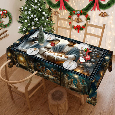 Lillo rond / rectangulaire en polyester de 1 pièce, Lillo de Noël avec pin, bonhomme de neige, camion, bordure embossée, décorations de Noël pour table à manger, décoration de table de fête de fête, cadeau de fête parfait