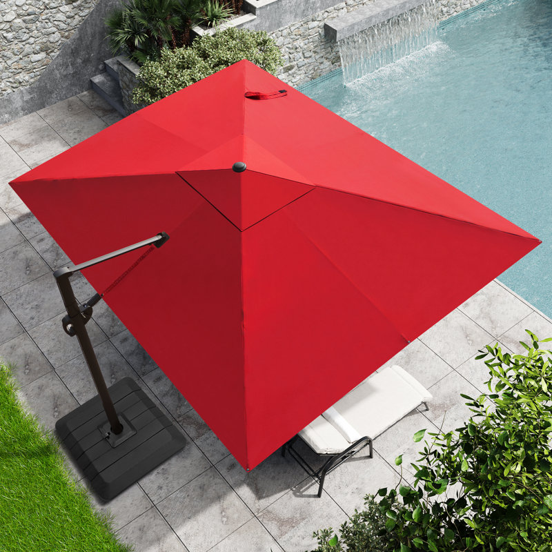 Parasol en porte-à-faux rectangulaire 11 'x 9' avec base lestée, Rouge