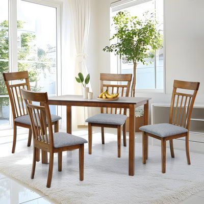 5 Piece Dining Table Set, 4 Classic Style Solid Wood Warm Chairs w Rectangular Table, Kitchen Room Set, Gray Cushions