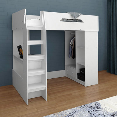 Hochbett Isenberg mit Bücherregal, 90 x 190 cm