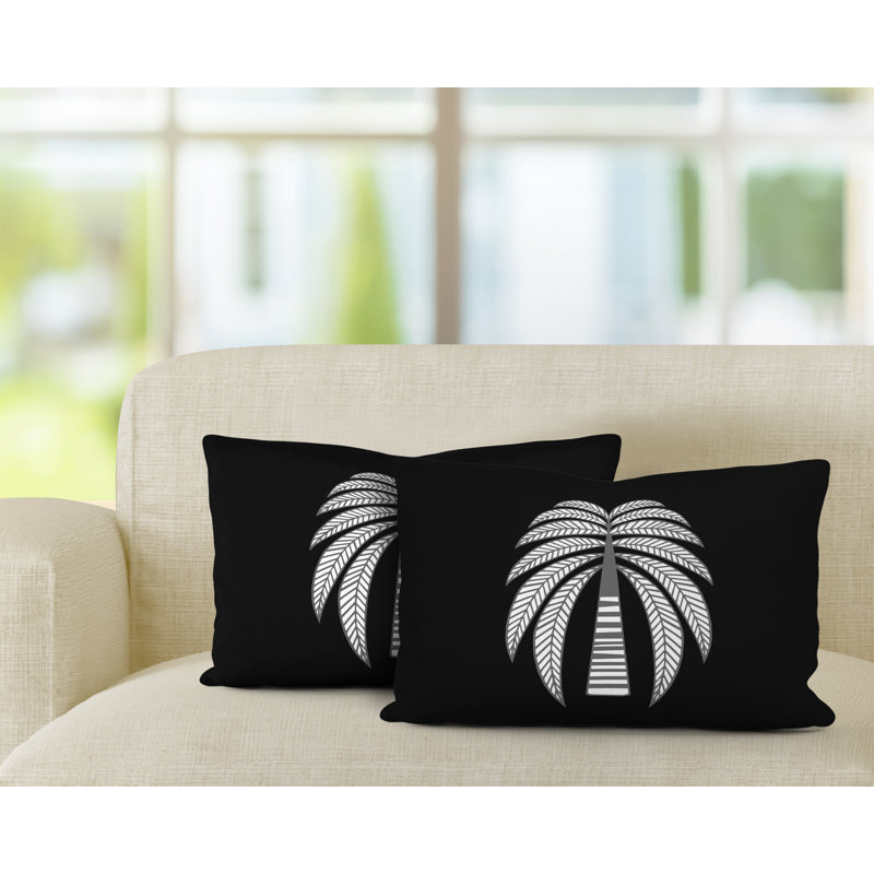 Polyester / Mélange de polyester Housse de coussin rectangulaire intérieure / extérieure lombaire et insert, Noir