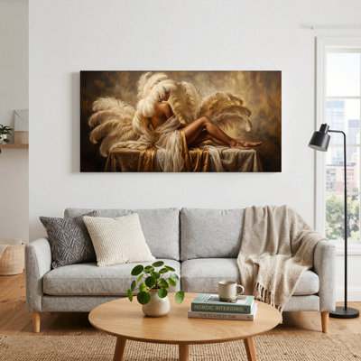 Ensemble de 1 tableau sur toile représentant un ange à plumes