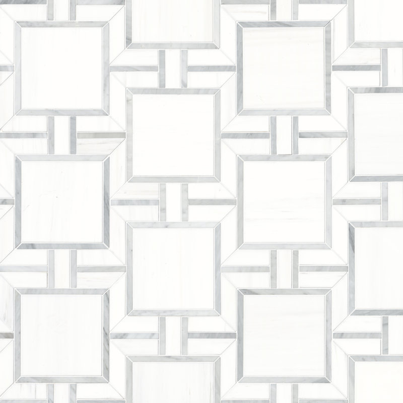 Calabria Frost Portico 11 in. x 13 in. Polished Marble Mosaic Floor and Wall Tile