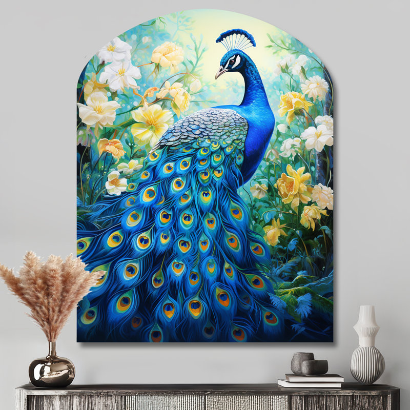 Teal Peacock symbolist - asymétrique paon décoration murale, sculpture murale en métal Freeform, H 43 po x l 33 po x P 1 po