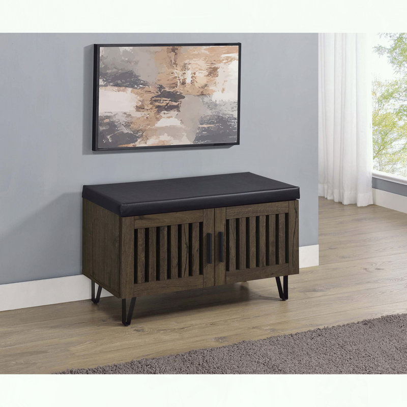 Banc de rangement en chêne fumé à 2 portes avec pieds en épingle à cheveux, Brun
