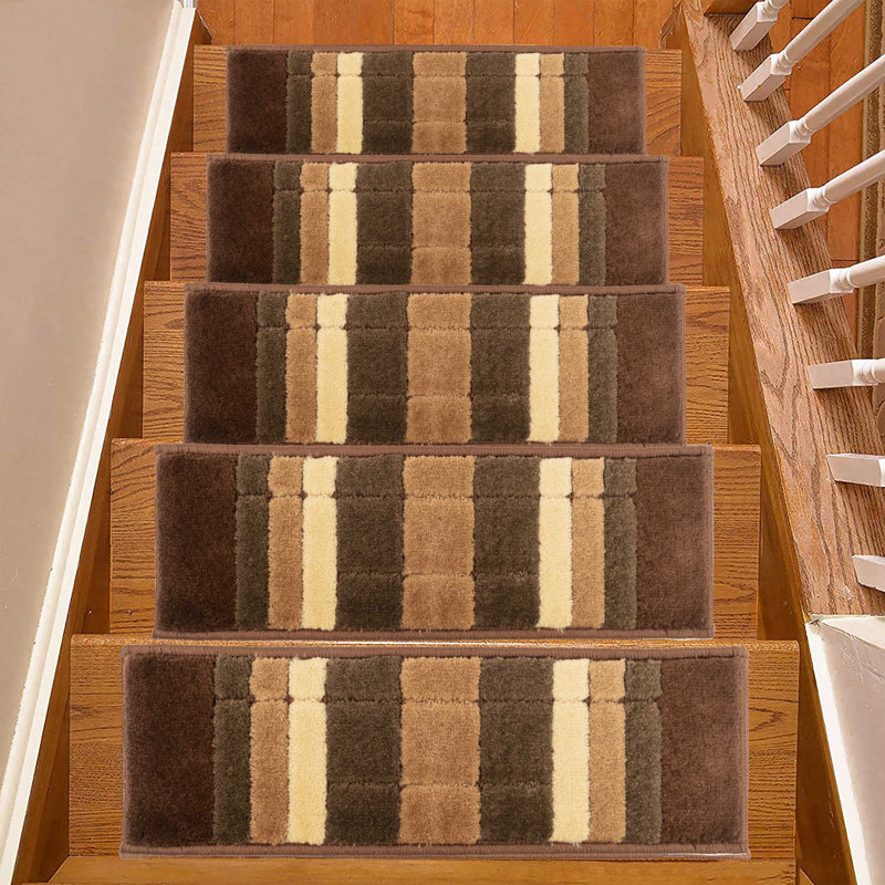 Tapis d'escalier taille douce sur mesure à motif géométrique lavable à la machine, Brun, Rectangle 36 po x 10 po