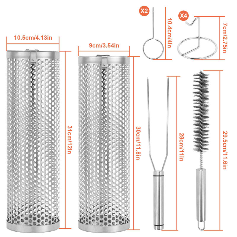 2 Pack Round Hole Rolling Grill Basket 12"