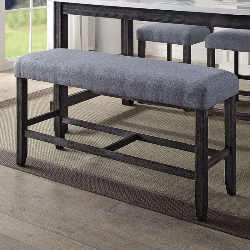 1Pc Counter Height Bench Espresso Finish Wood Upholstered Padded Seat Apron Kitchen Dining Furniture Footrest Support, Brown