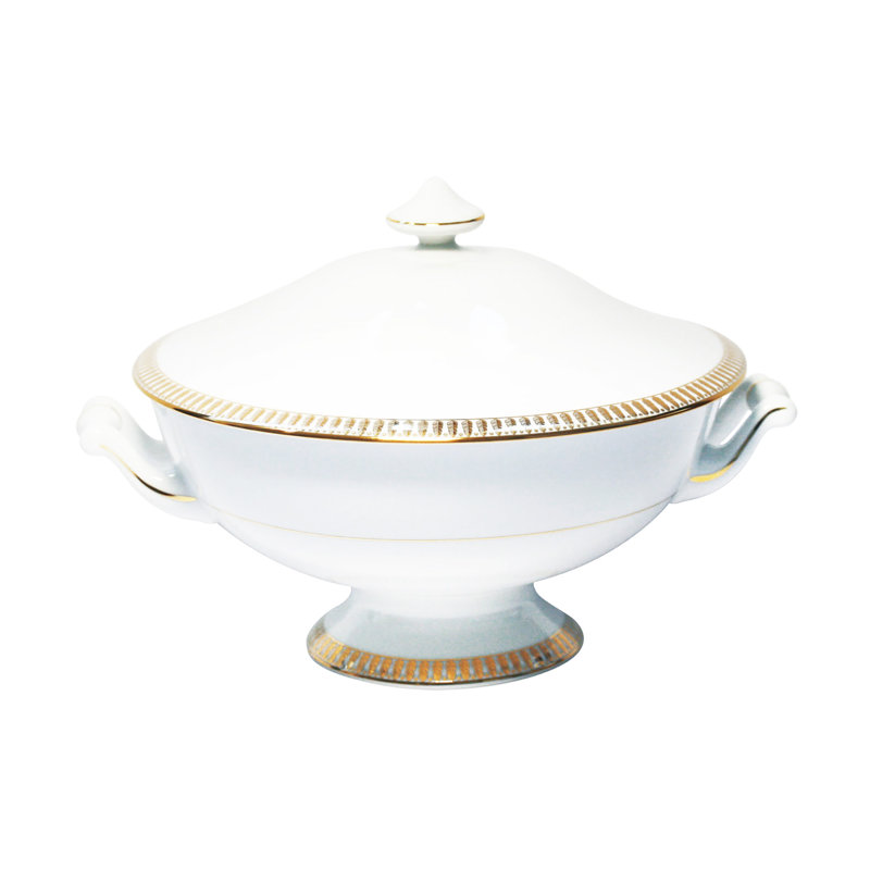 Plumes Porcelain China Tureen, Gold