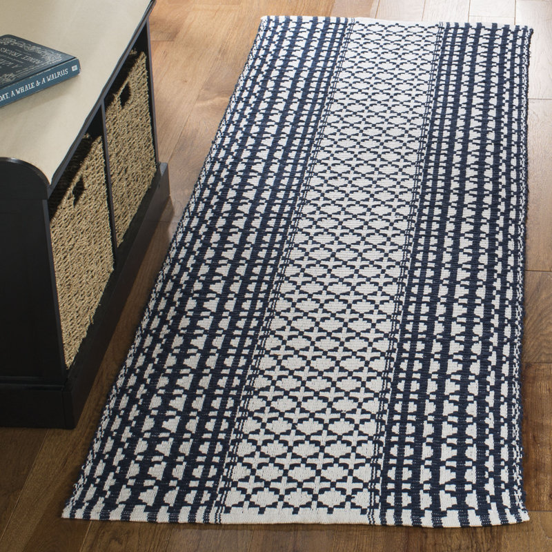 Amaral Hand Woven Cotton Geometric Rug, Runner 2'3" x 7'