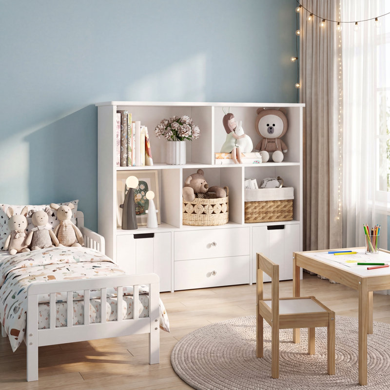 Wade Logan 37.4"H x 43.3"W Kids Bookcases with 4 Drawers, White, White