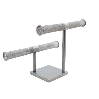 Présentoir à bijoux en T 15 po x 9,3 po x 5,1 po pour bracelets et chaînes, acier-argent