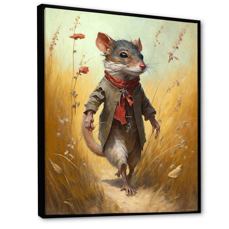 Souris dans l'herbe - reproduction sur toile, H 32 po x l 16 po x P 1 po, Toile avec cadre flottant noir