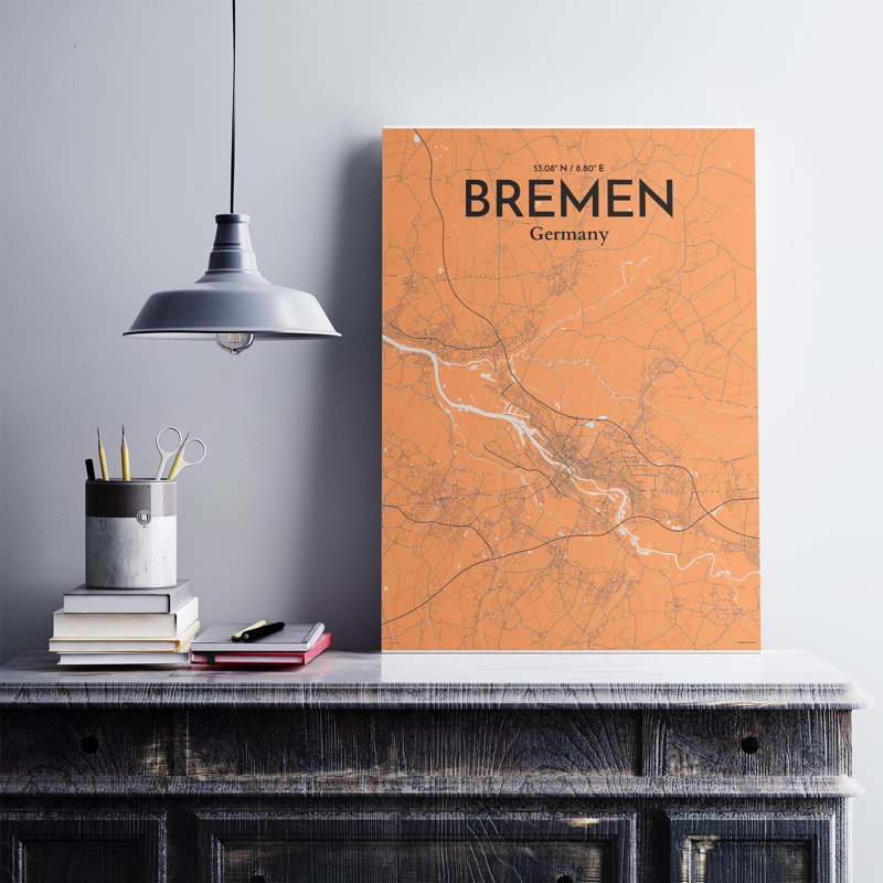 Bremen City Map, impression, H 27,6 po x l 19,7 po x P 0,05 po, Oranje