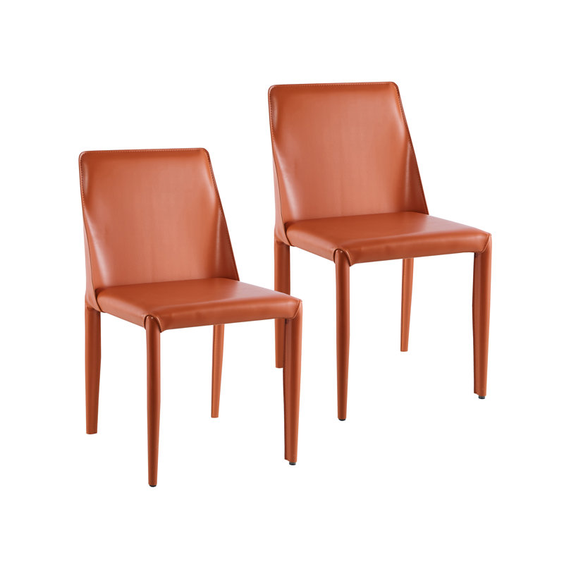 Alycen Genuine Leather Upholstered Dining Chair, Orange