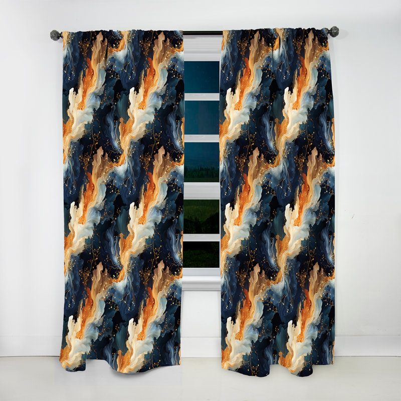 Orange et bleu sarcelle Astral Marble Dreams - Rideau obscurcissant en marbre abstrait - 1 panneaux, L 52 po x L 120 po