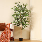 Adcock Artificial Ficus Tree in Pot with Realistic Leaves and Natural Trunk