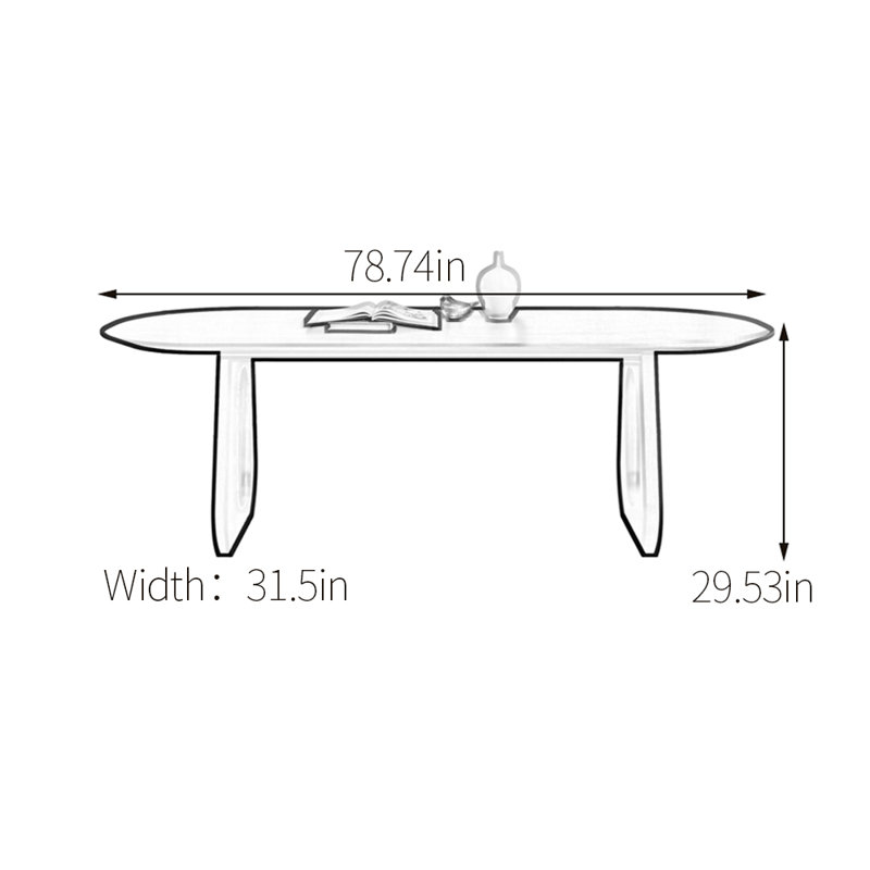 Solid wood oval practical dining table, H 29,53 po x L 78,74 po x l 31,5 po