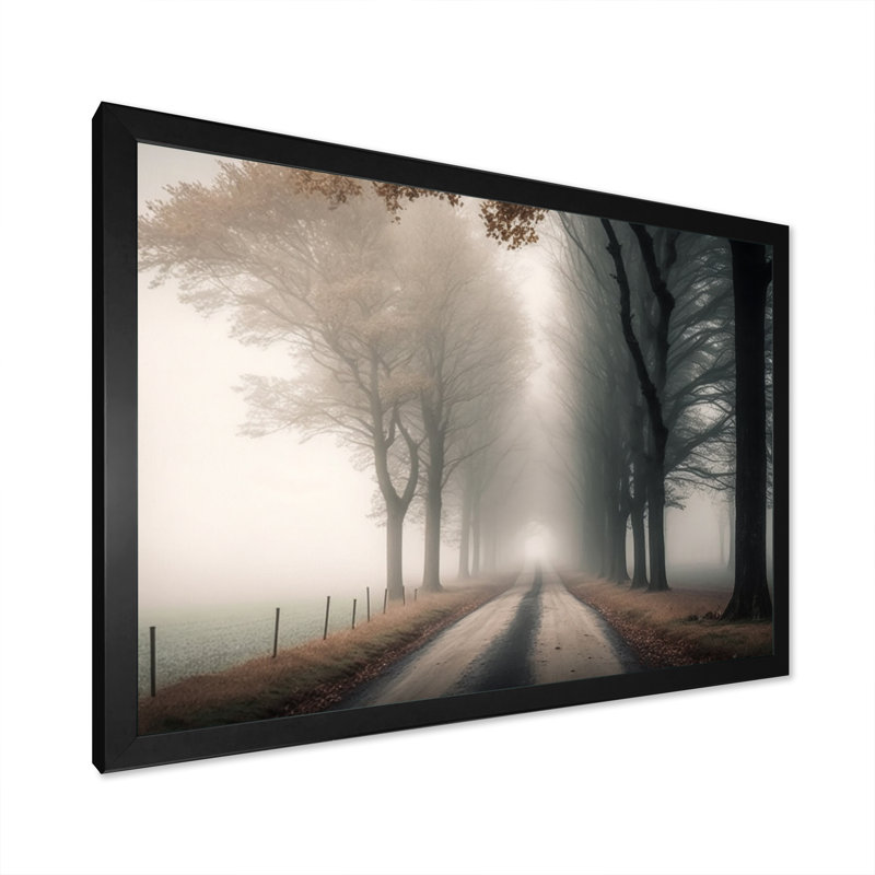 Art sur toile, "Misty Road Through The Forest II", Cadre simple noir, H 30 po x l 40 po x P 1,5 po