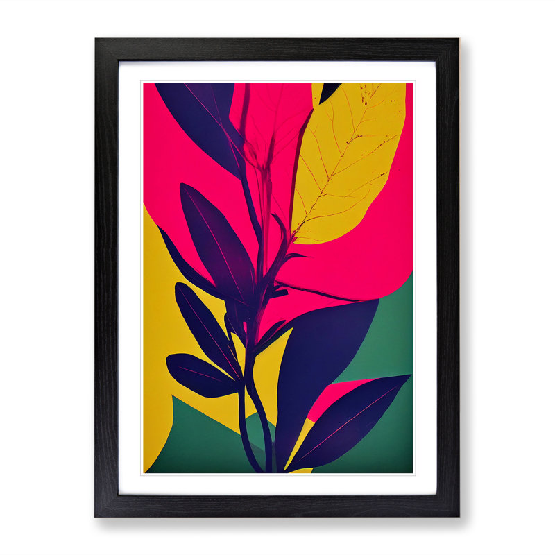 Neon Abstract Leaves - Single Picture Frame Print, 64cm H x 46cm W, Black