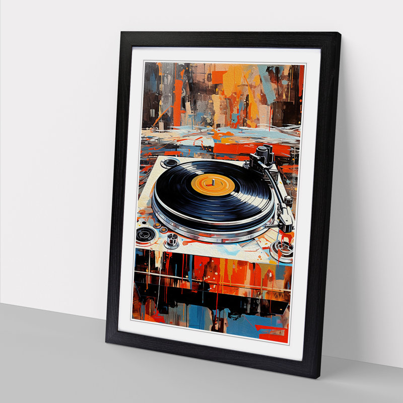 XYZ-FRM-V1223-5425 Record Player Informel 1 Piece Single Picture Frame Wall Art, 34cm H x 25cm W x 2cm D, Black
