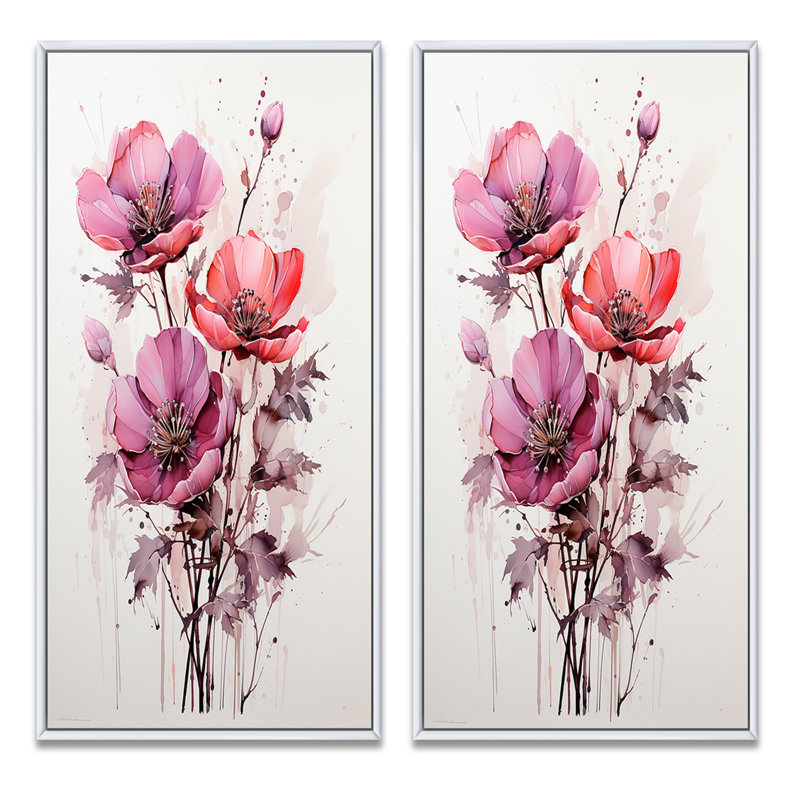" Pink Minimalism Simplicity In Bloom " 2 - Pieces, 20" H x 24" W, White Framed