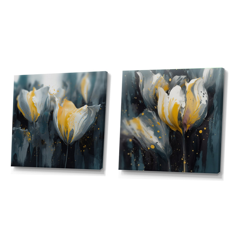 Pétales gris de sérénité tulipe, H 36 po x l 73 po, Toile tendue