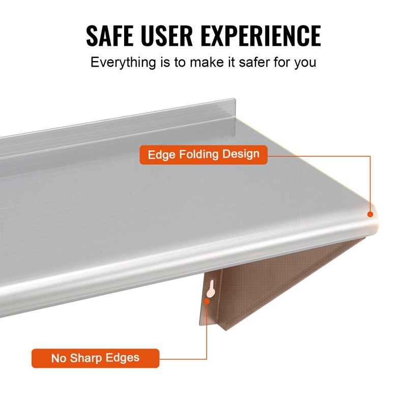 Stainless Steel Wall-Mounted Kitchen Shelf with Brackets
