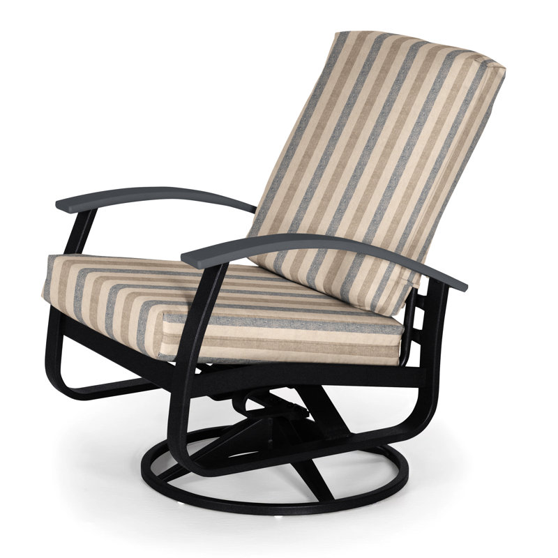 Askar Swivel Powder Coated Aluminum Outdoor Lounge Chair, Textured Black, Canvas Air Blue Sunbrella® Canvas