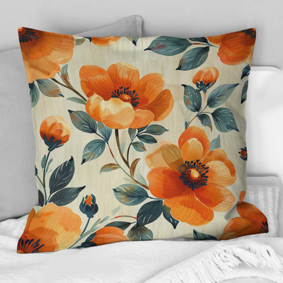 Floral Retro Harmony II - Floral Retro Throw Pillow