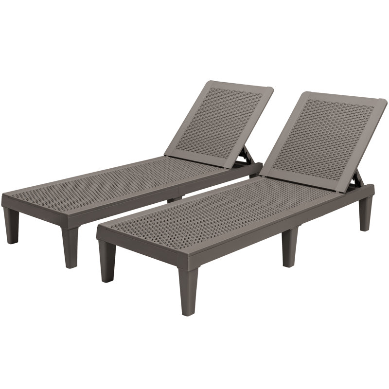 Set Of 2 Resin Outdoor Chaise Lounge Chairs With 5 Adjustable Positions, Waterproof & Tool-free Assembly For Patio Poolside