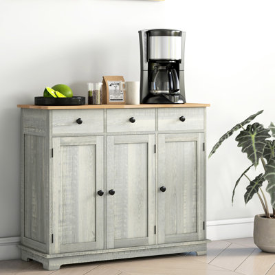 Sideboard - Modern Gray Cabinet With 3 Drawers, Doors, And Adjustable Shelf For Multipurpose Use Storage Shelves, Doors Organized Space