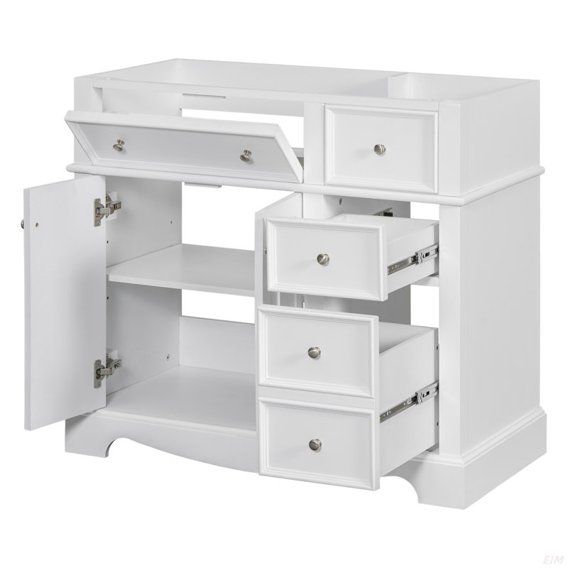 Meuble-lavabo de 36 po sans lavabo, meuble de rangement en bois massif, meuble-lavabo autoportant avec 3 tiroirs et tablette ajustable