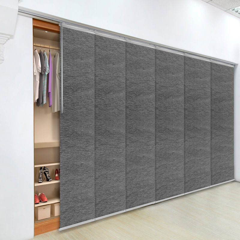 Semi-Sheer Charcoal Camo 6-Panel Single Rail Panel Track Extendable 98-130W x 94H, Panel width 23.5"