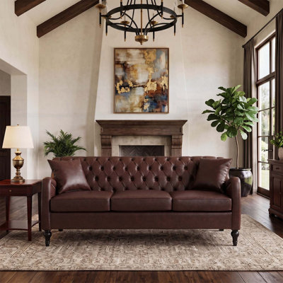 3-Seater Sofa, Tufted Couch with Wood Frame & Birch Legs, Upholstered for Living Room, 3 Colors