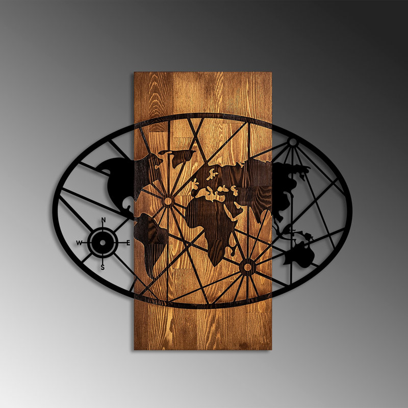 Decorative Wooden Wall Accessory, Walnut & Black Finish, 22.4 x 24.4 inches | 100% Real Wood (Thickness: 1.2 inches) & Metal (Thickness: 0.06 inches) | Unique Design, Perfect for Home Decor & Modern Interiors