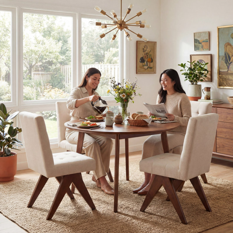 Tufted Linen Upholstered Dining Chair Armless Parsons Side Chair With Solid Wood Legs, Beige