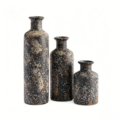 Modern Ceramic Vase Set of 3, Textured Finish Decorative Bottle Vases for Living Room, Minimalist Tabletop Centerpieces