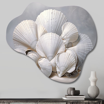 Monochromatic White Seashells - Cloud Seashell Metal Wall Decor, Asymmetrical Metal Wall Sculpture Print