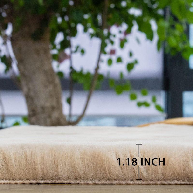 Light Brown Beige Faux Rabbit Fur Rug 8X10ft - Plush Shag Boho Rug For Bedroom Nursery, Beige, Rectangle 8' x 10'