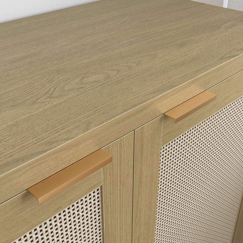 62" W Rattan Sideboard - Traditional Style With Modern Storage (Set Of 2), Beige
