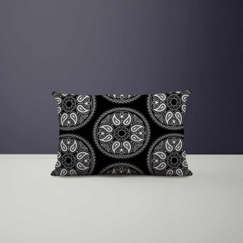 Paisley Outdoor Reversible Throw Pillow, Black