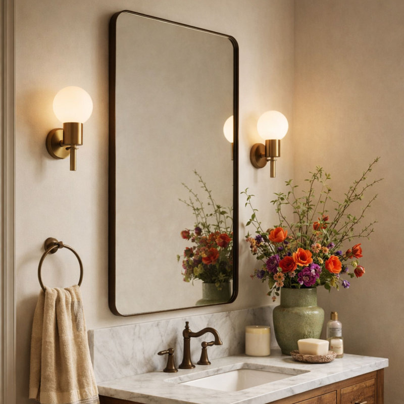 Miroirs de salle de bain Kengston, Or antique, 30 po x 24 po